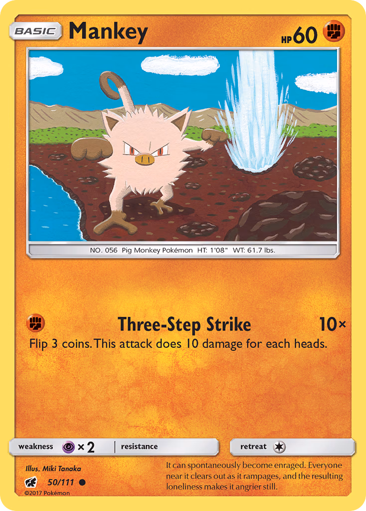 Mankey Pokemon card (50/111, Crimson Invasion)