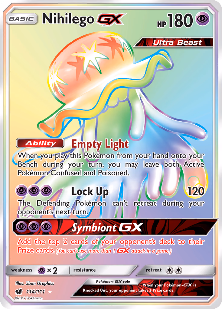 Nihilego-GX Pokemon card (114/111, Crimson Invasion)