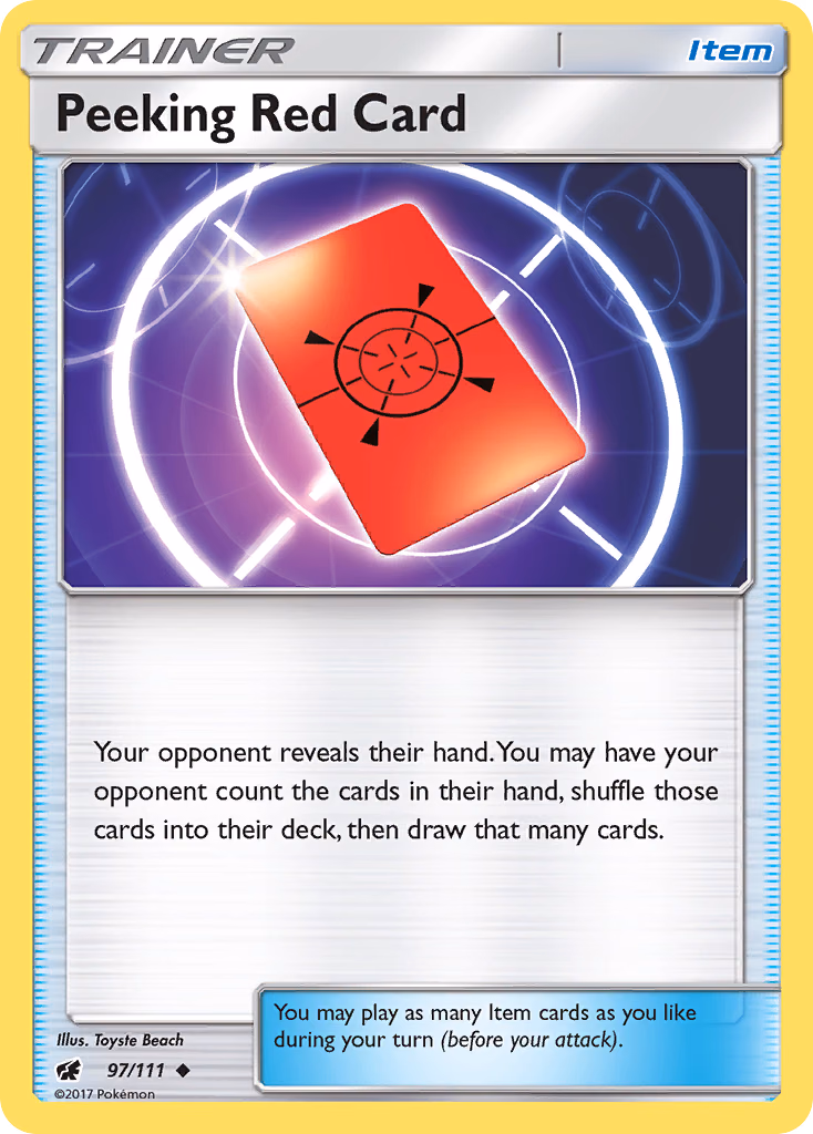 Peeking Red Card Pokemon card (97/111, Crimson Invasion)