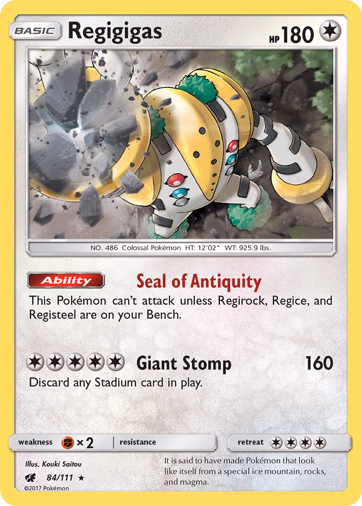 Regigigas Pokemon card (84/111, Crimson Invasion)