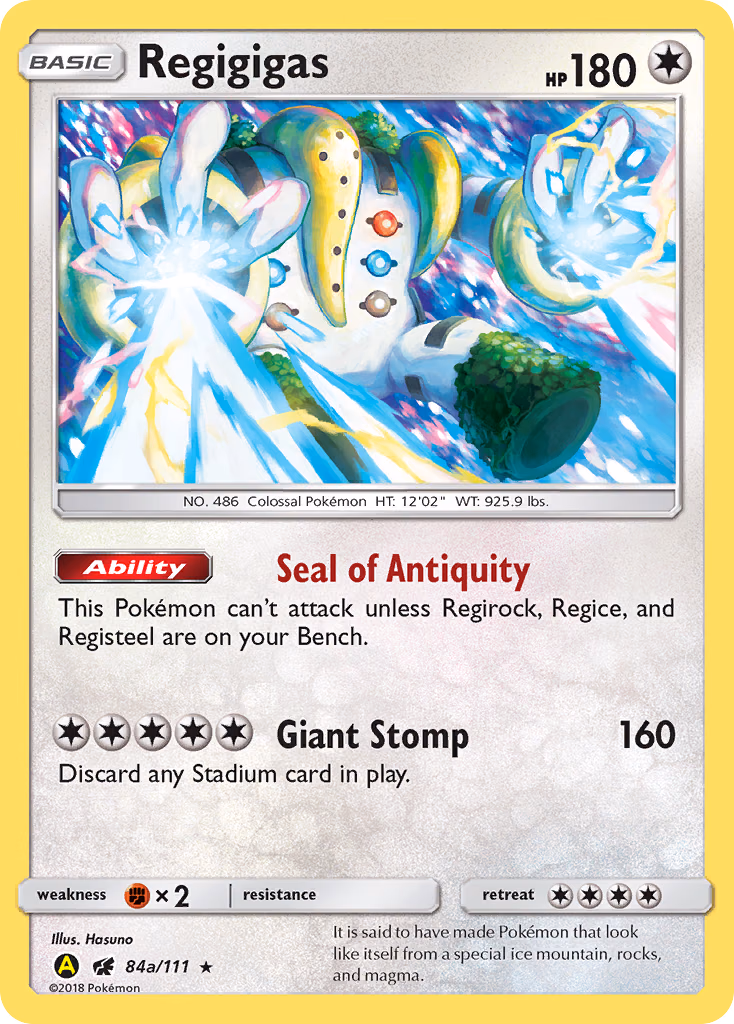 Regigigas Pokemon card (84a/111, Crimson Invasion)