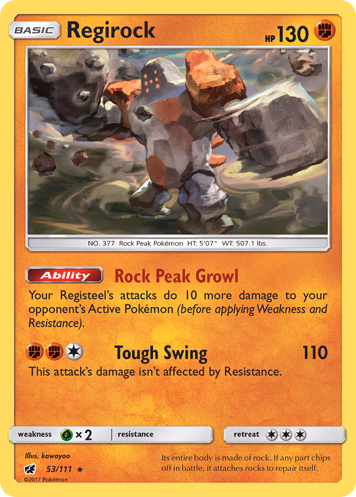Regirock Pokemon card (53/111, Crimson Invasion)