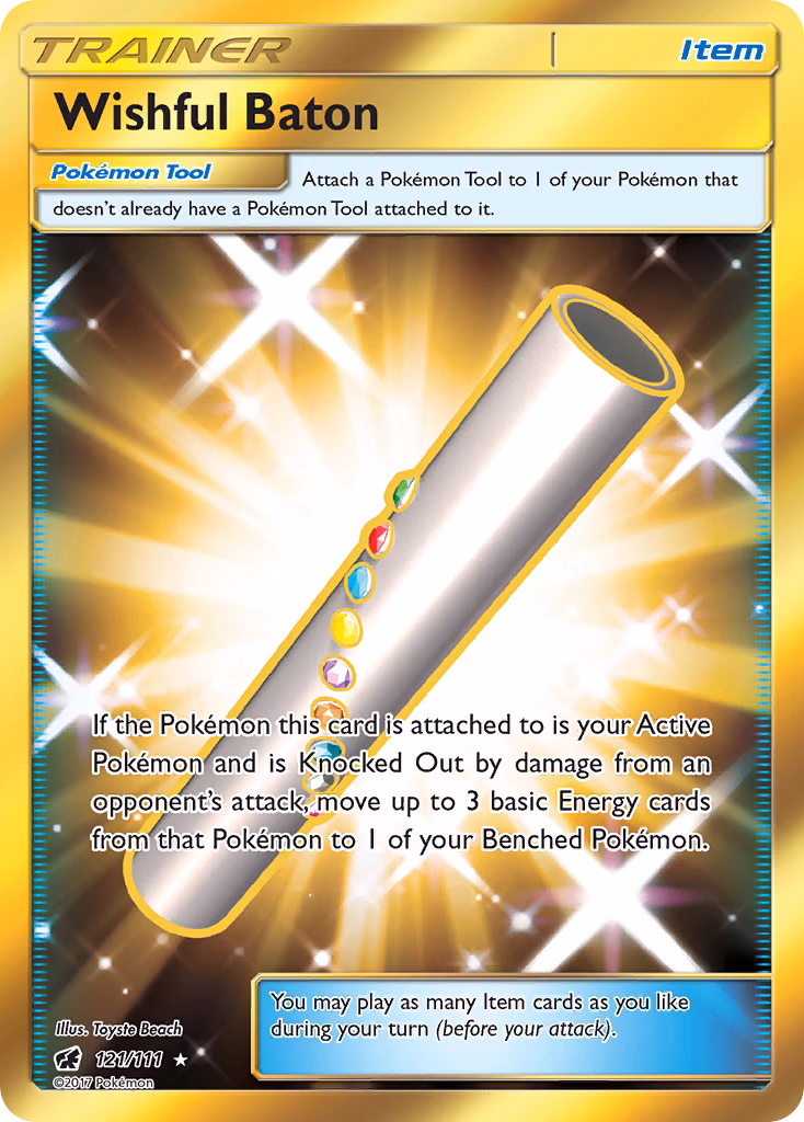 Wishful Baton Pokemon card (121/111, Crimson Invasion)