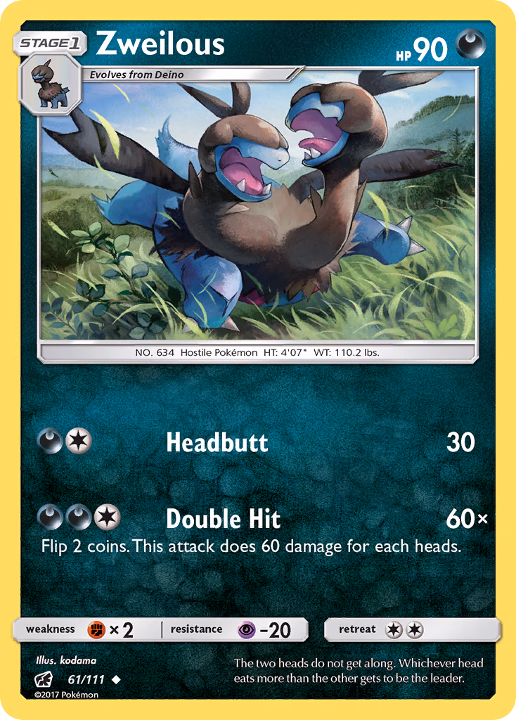 Zweilous Pokemon card (61/111, Crimson Invasion)