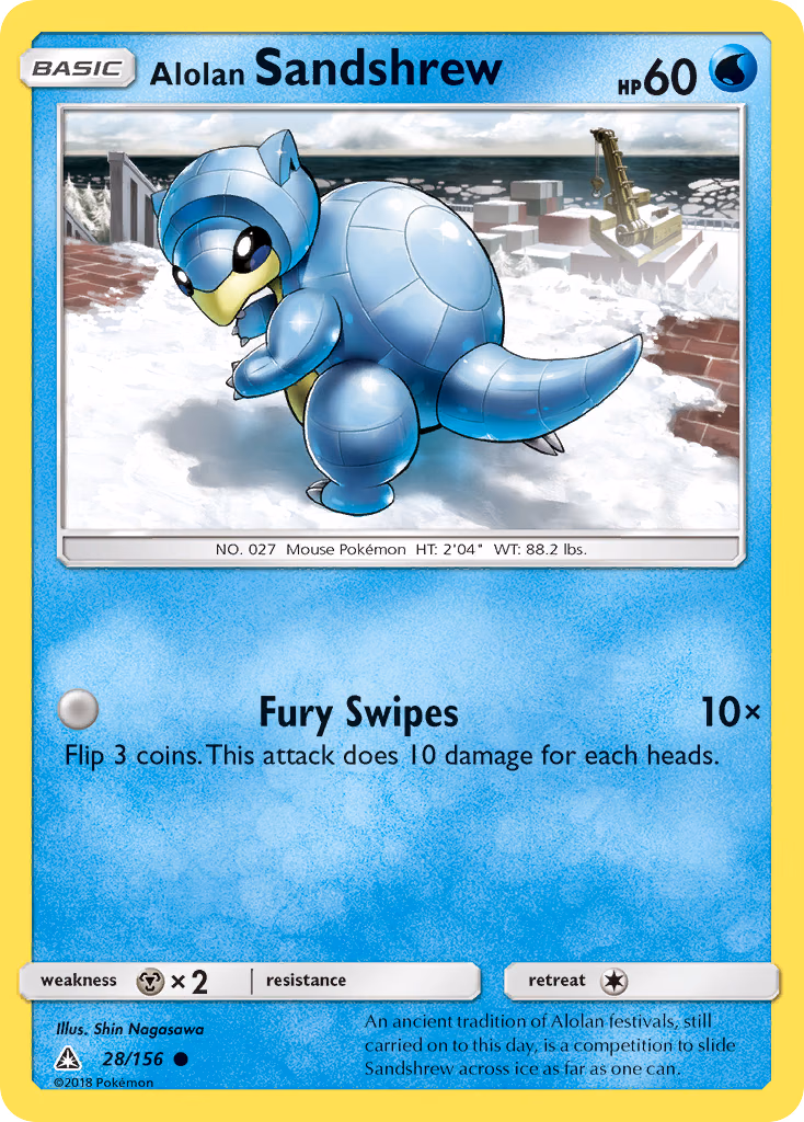 Alolan Sandshrew Pokemon card (28/156, Ultra Prism)