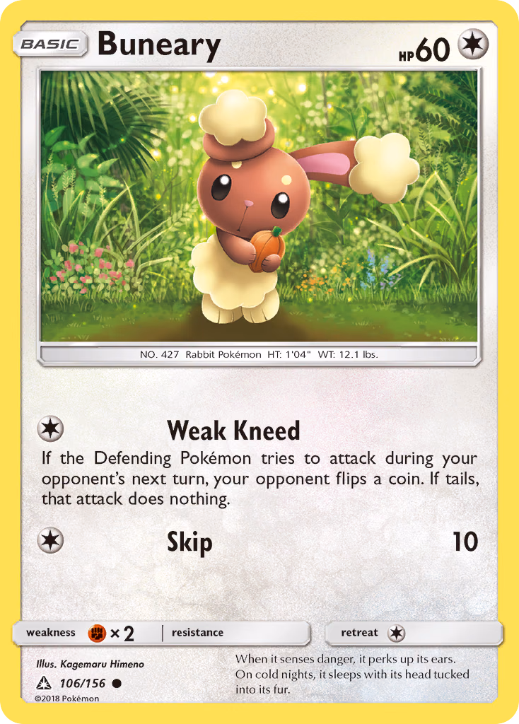 Buneary Pokemon card (106/156, Ultra Prism)