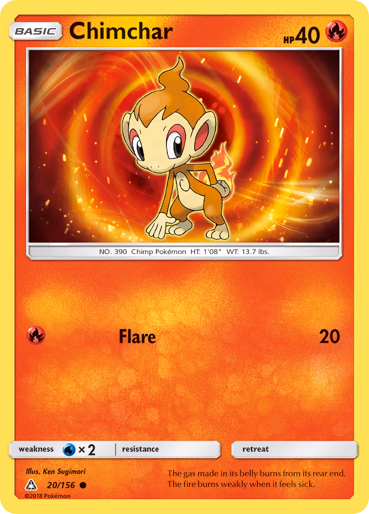 Chimchar Pokemon card (20/156, Ultra Prism)