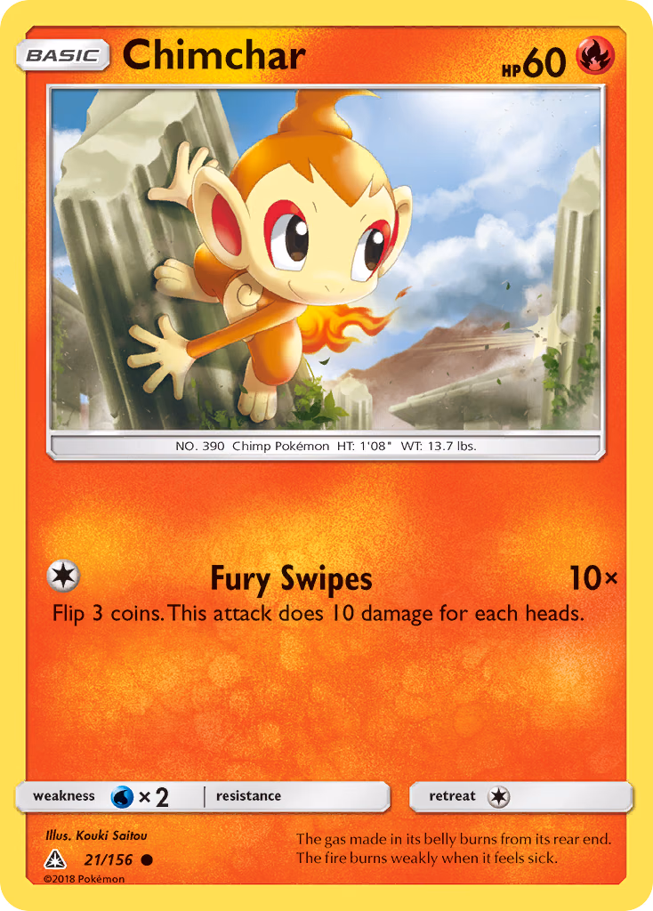 Chimchar Pokemon card (21/156, Ultra Prism)