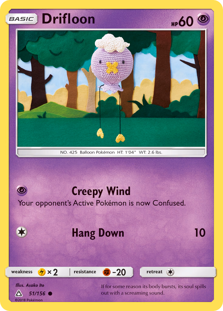 Drifloon Pokemon card (51/156, Ultra Prism)