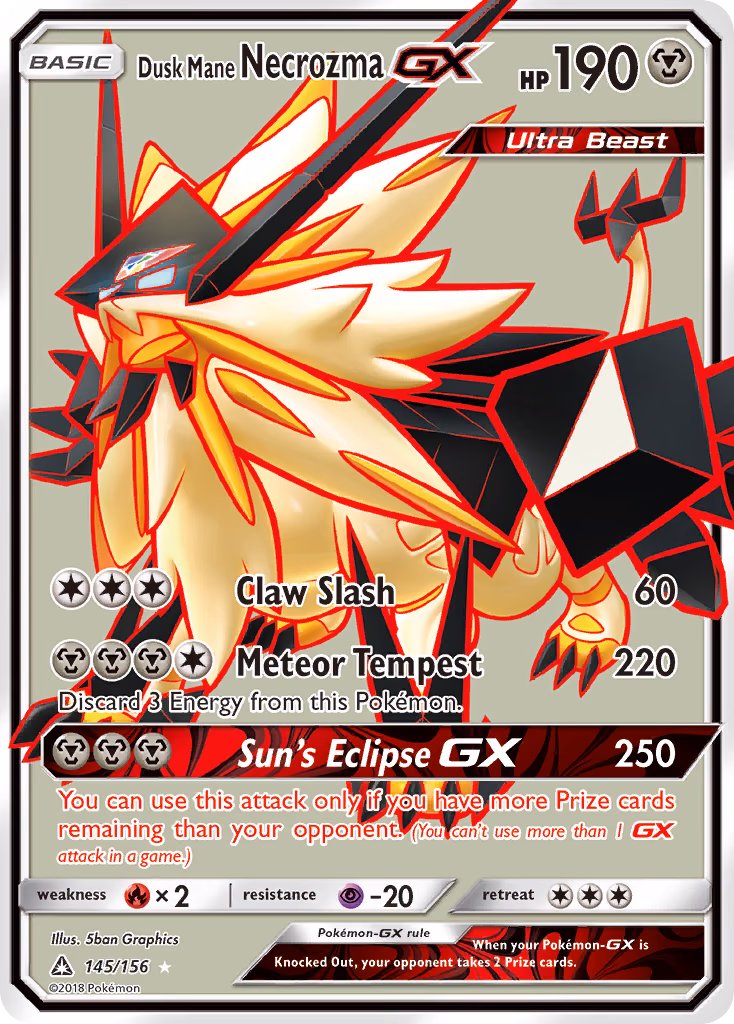 Dusk Mane Necrozma-GX Pokemon card (145/156, Ultra Prism)