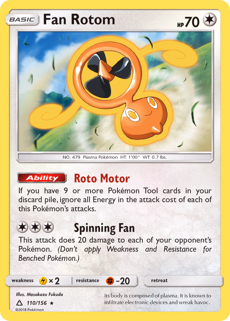 Fan Rotom Pokemon card (110/156, Ultra Prism)