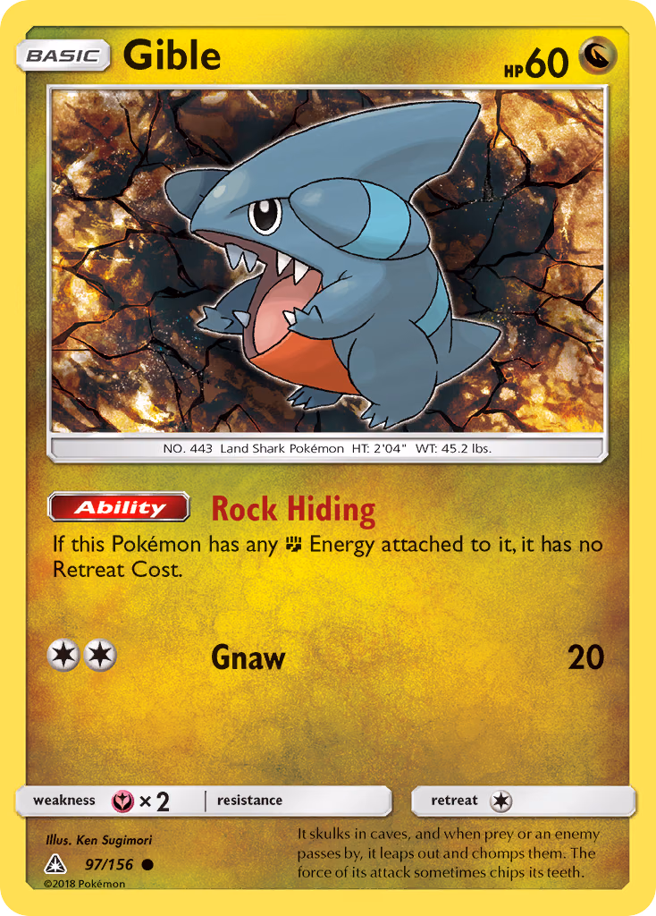 Gible Pokemon card (97/156, Ultra Prism)