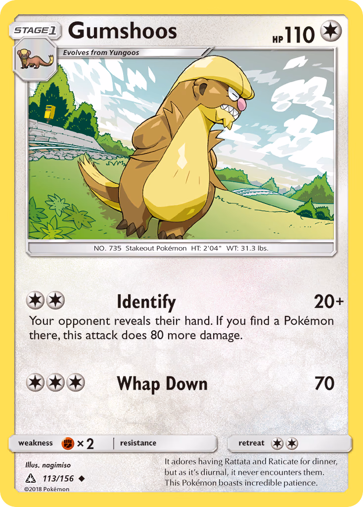 Gumshoos Pokemon card (113/156, Ultra Prism)