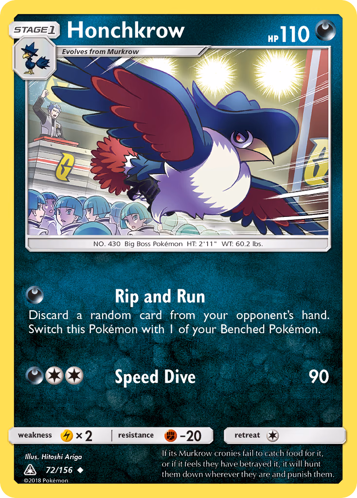 Honchkrow Pokemon card (72/156, Ultra Prism)