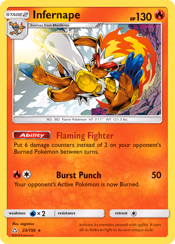Infernape Pokemon card (23/156, Ultra Prism)