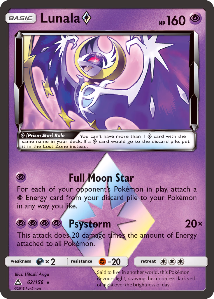 Lunala ◇ Pokemon card (62/156, Ultra Prism)