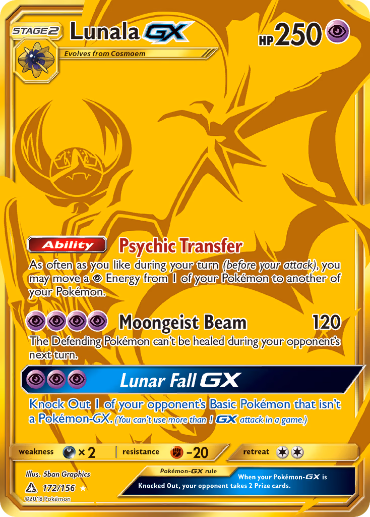 Lunala-GX Pokemon card (172/156, Ultra Prism)