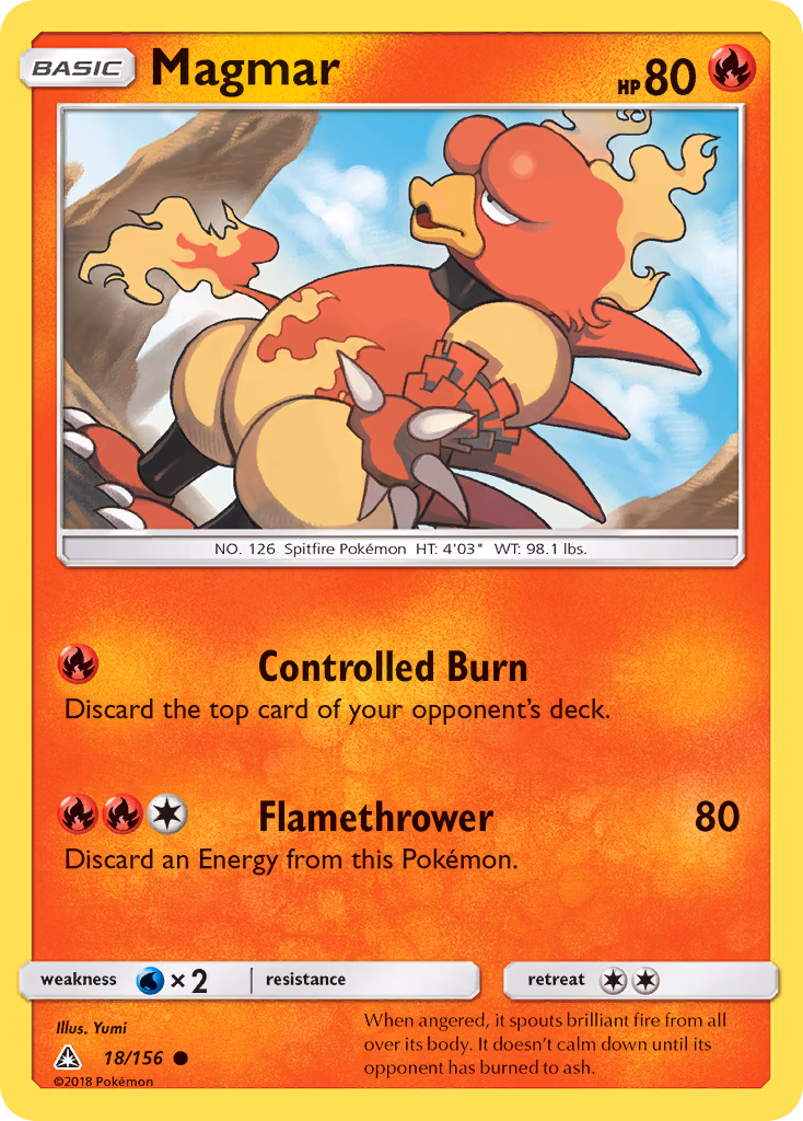 Magmar Pokemon card (18/156, Ultra Prism)