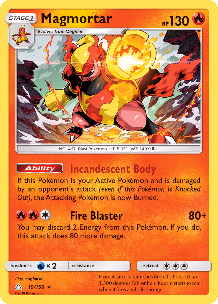 Magmortar Pokemon card (19/156, Ultra Prism)