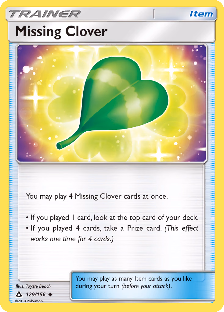Missing Clover Pokemon card (129/156, Ultra Prism)