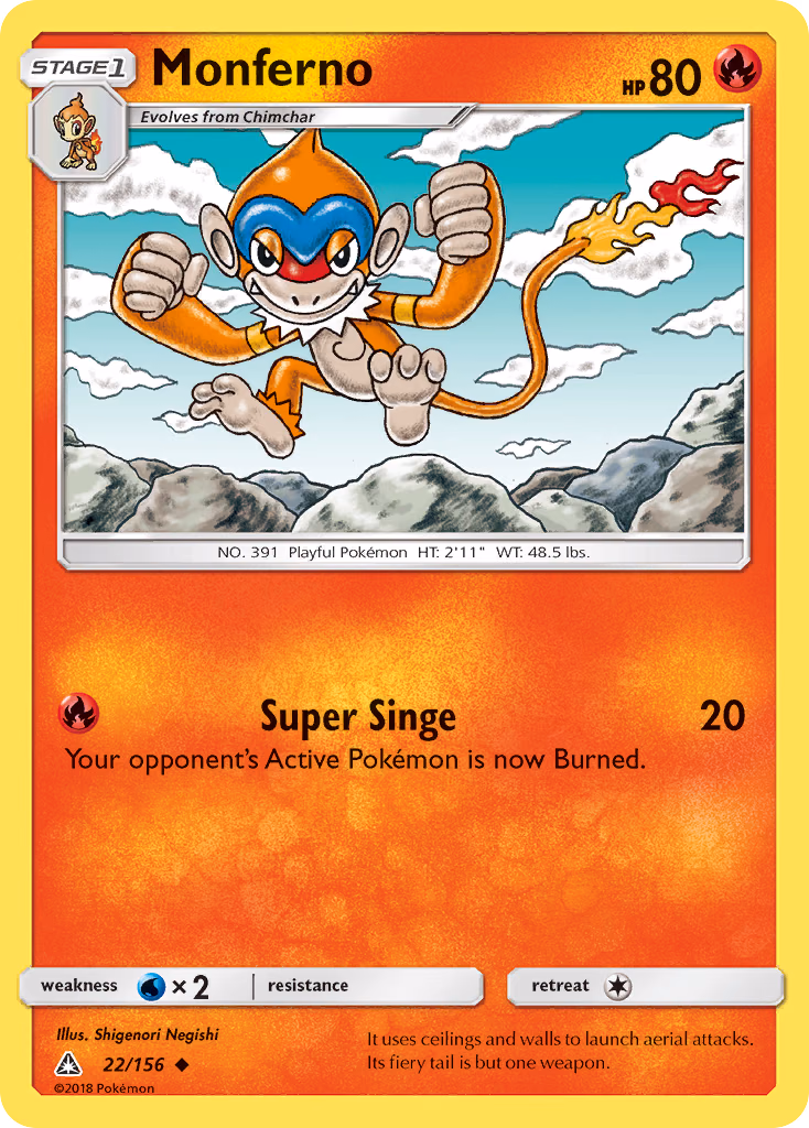 Monferno Pokemon card (22/156, Ultra Prism)