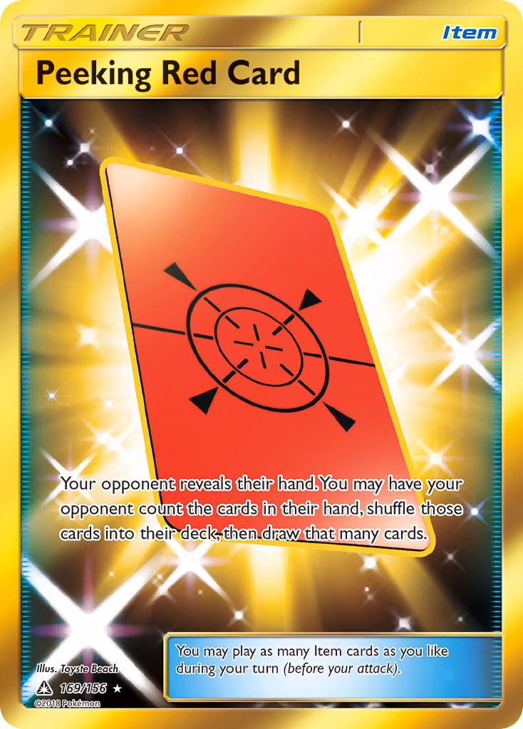 Peeking Red Card Pokemon card (169/156, Ultra Prism)