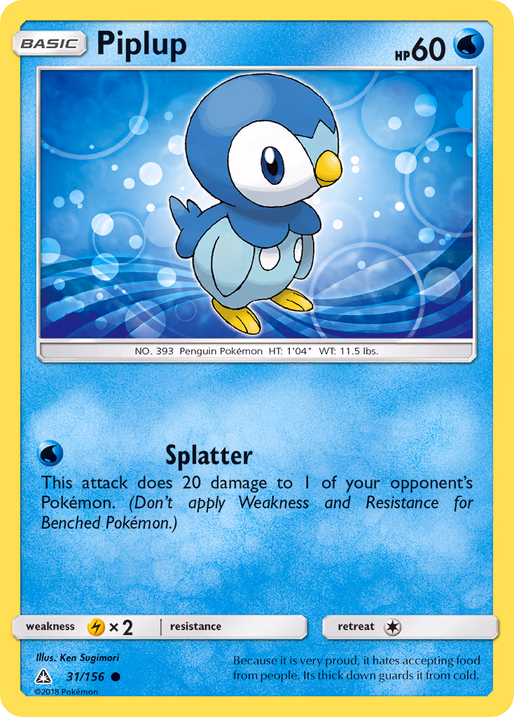 Piplup Pokemon card (31/156, Ultra Prism)