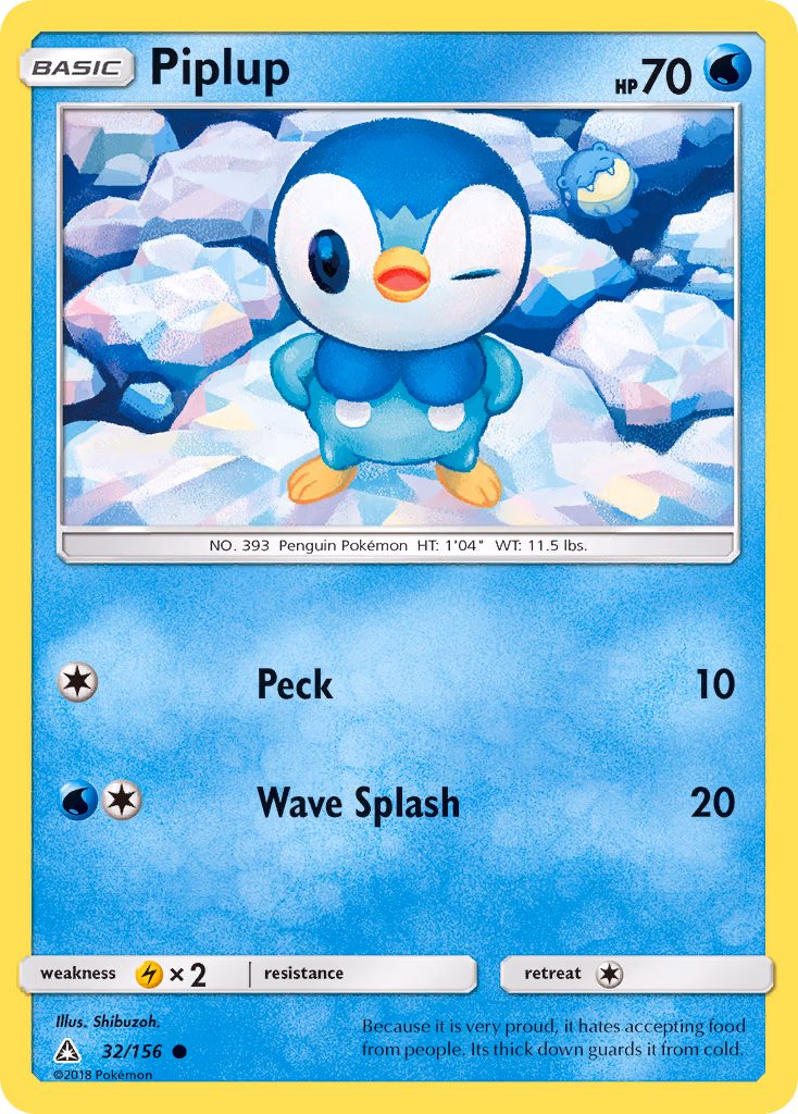 Piplup Pokemon card (32/156, Ultra Prism)