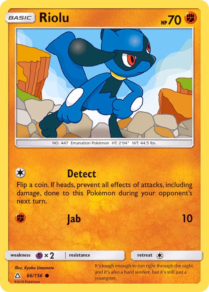 Riolu Pokemon card (66/156, Ultra Prism)