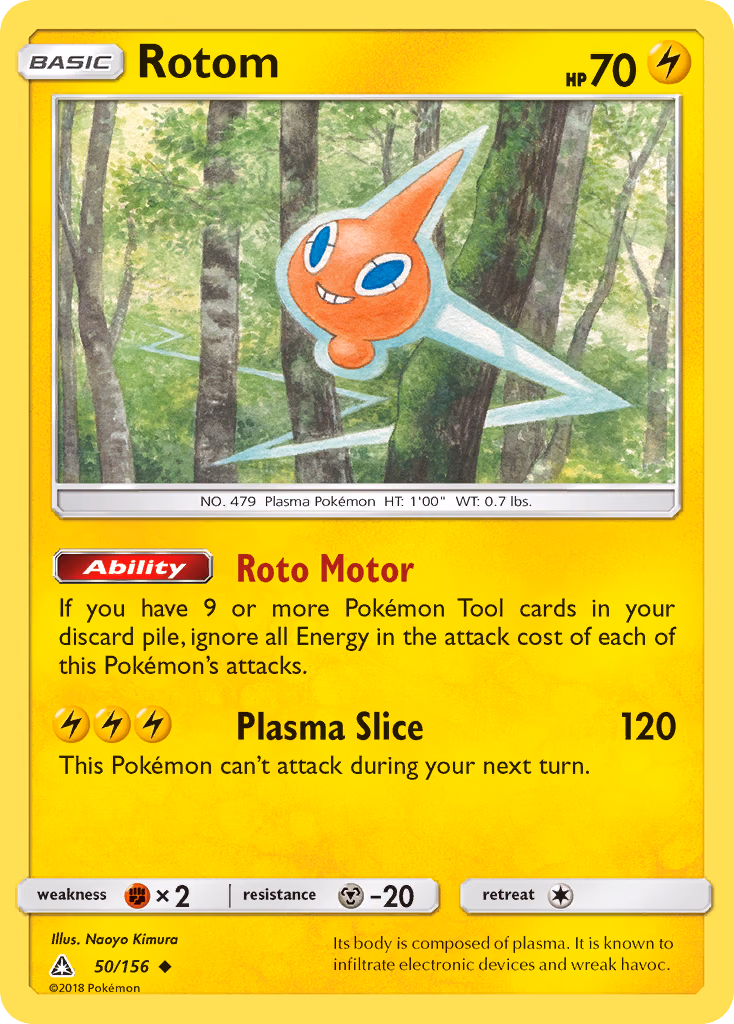 Rotom Pokemon card (50/156, Ultra Prism)