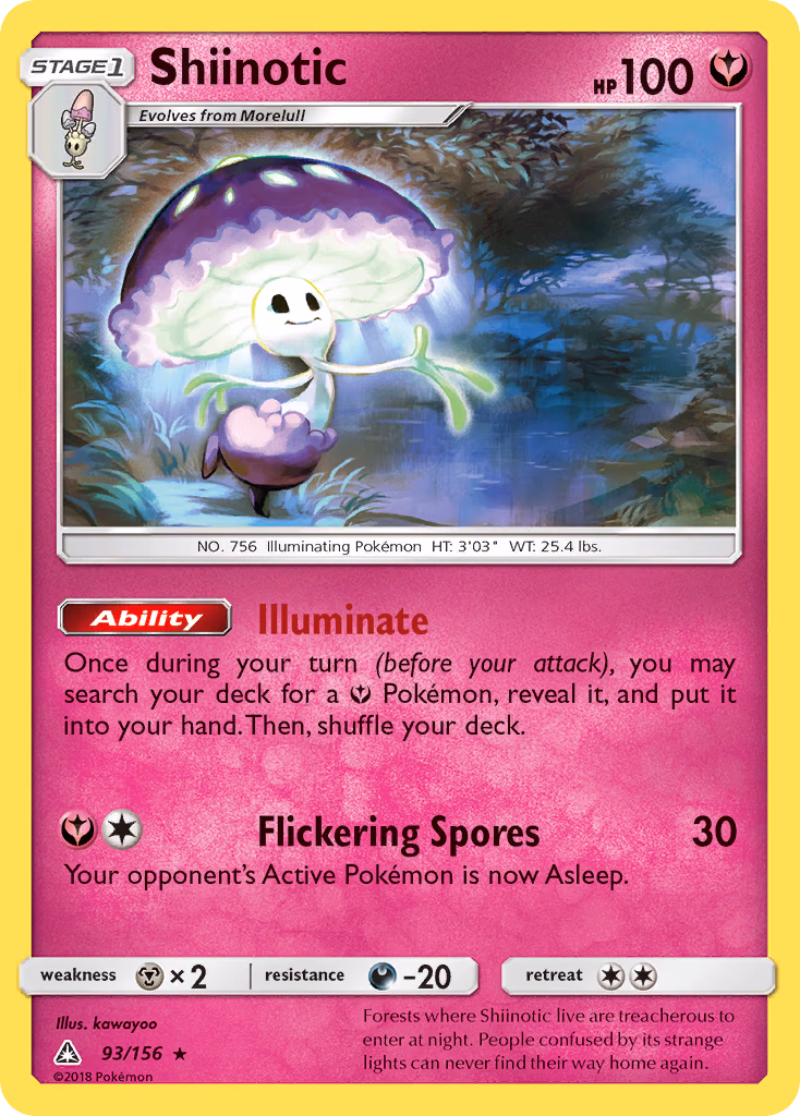 Shiinotic Pokemon card (93/156, Ultra Prism)