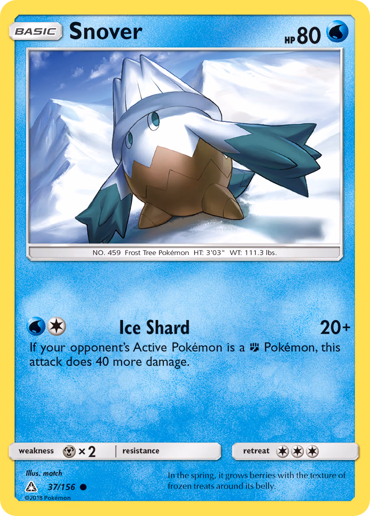 Snover Pokemon card (37/156, Ultra Prism)