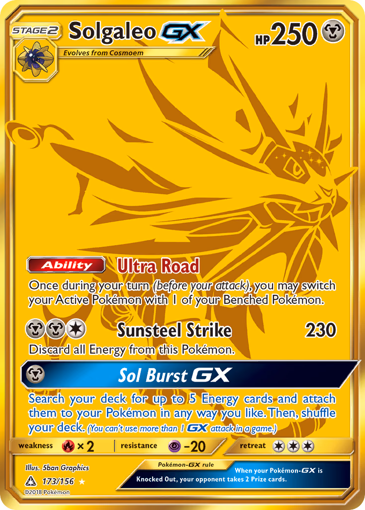 Solgaleo-GX Pokemon card (173/156, Ultra Prism)