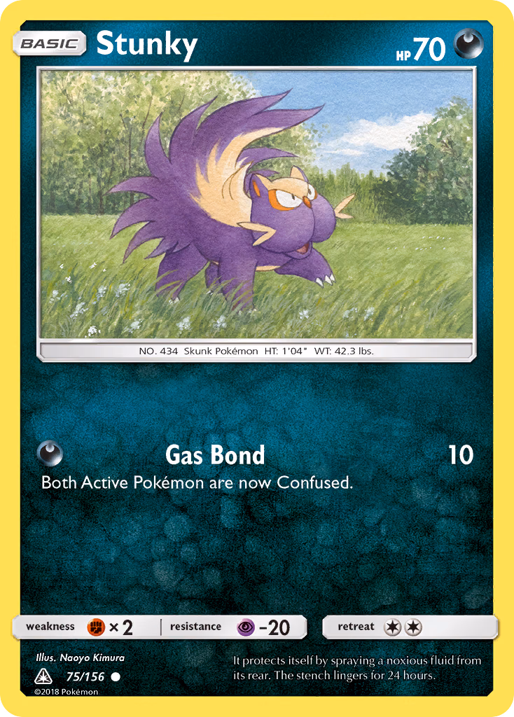 Stunky Pokemon card (75/156, Ultra Prism)