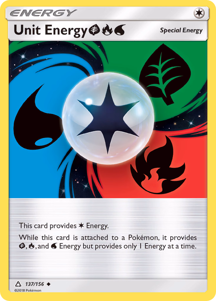 Unit Energy GrassFireWater Pokemon card (137/156, Ultra Prism)