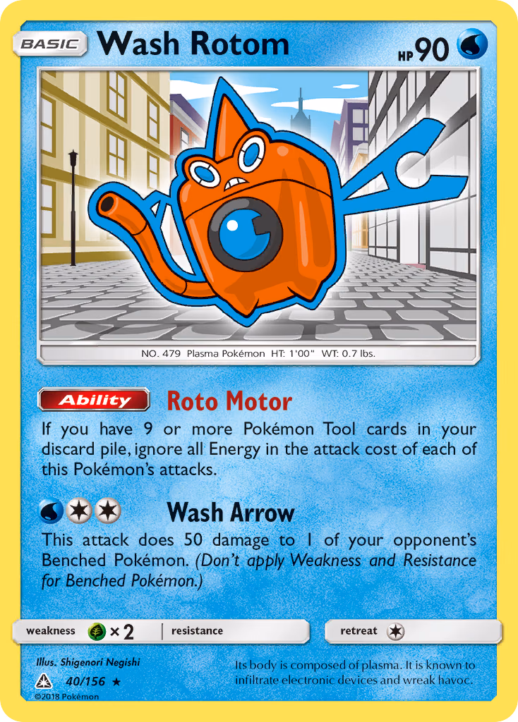 Wash Rotom Pokemon card (40/156, Ultra Prism)