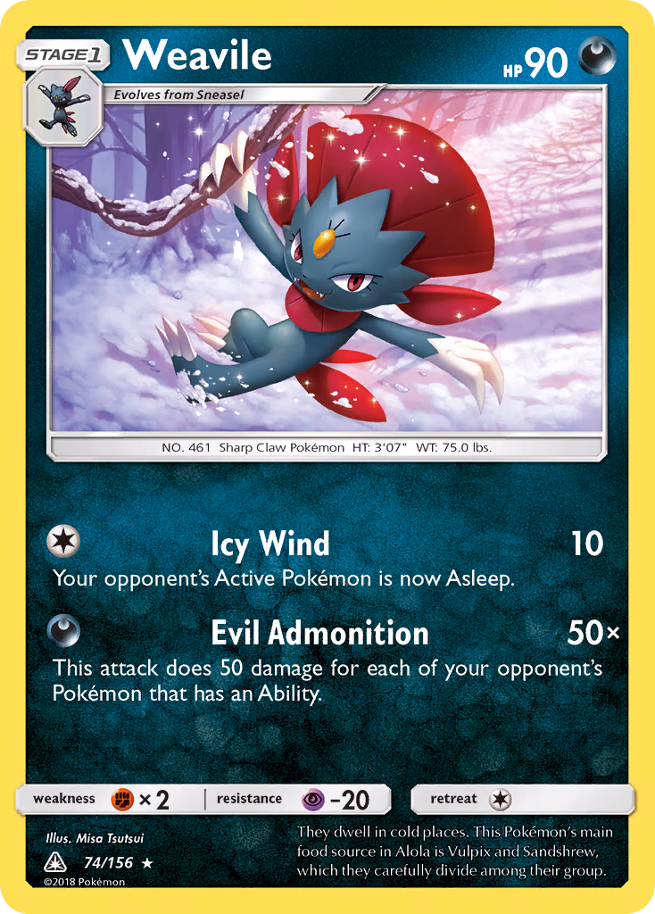 Weavile Pokemon card (74/156, Ultra Prism)