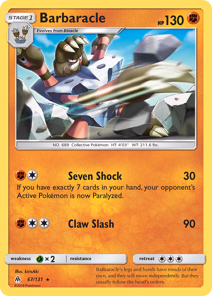 Barbaracle Pokemon card (67/131, Forbidden Light)