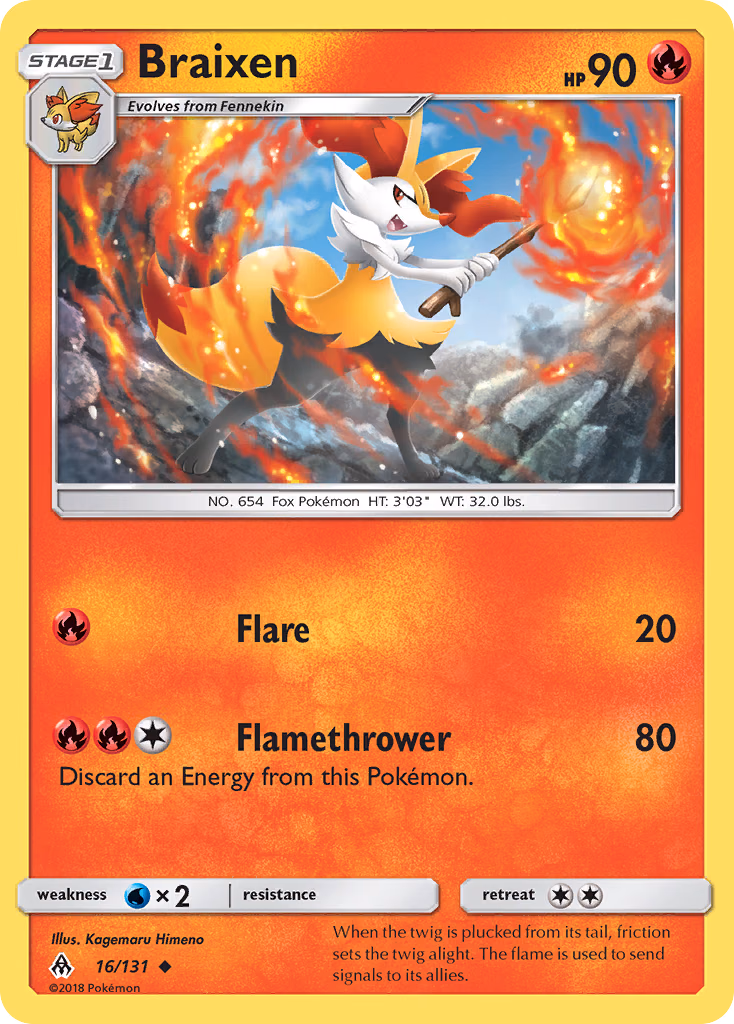 Braixen Pokemon card (16/131, Forbidden Light)