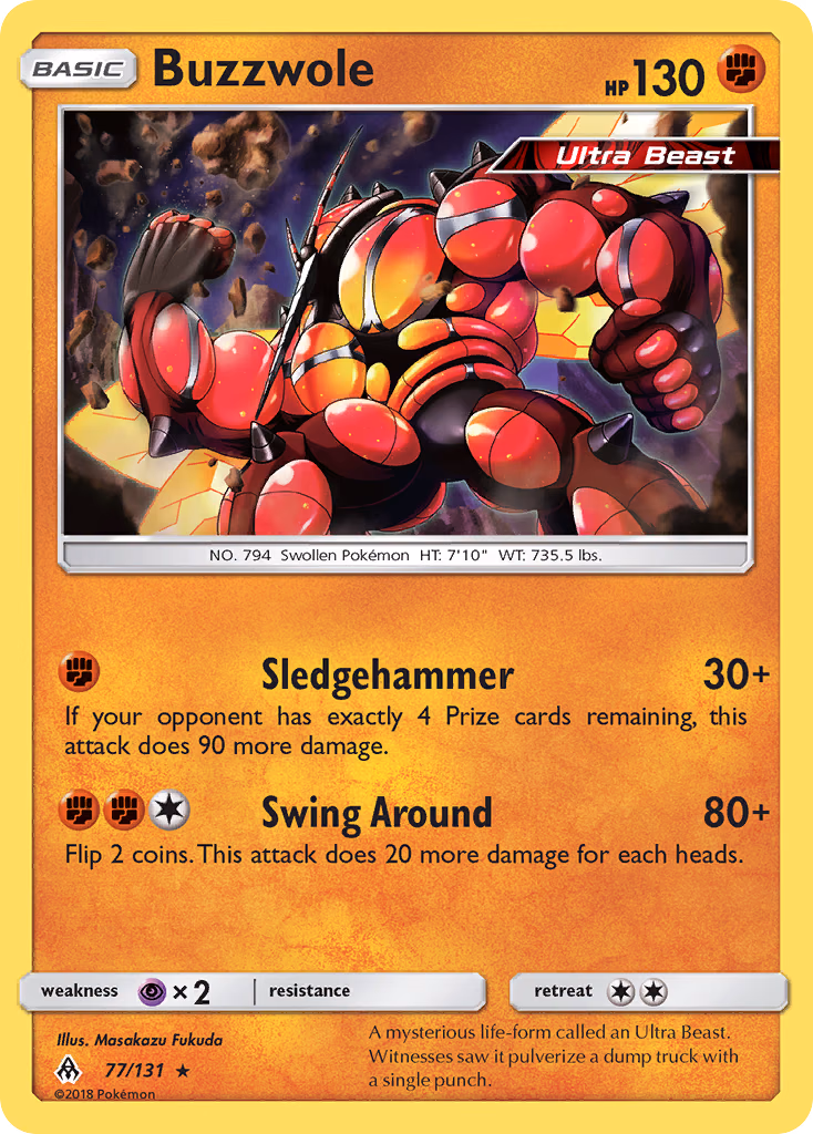 Buzzwole Pokemon card (77/131, Forbidden Light)