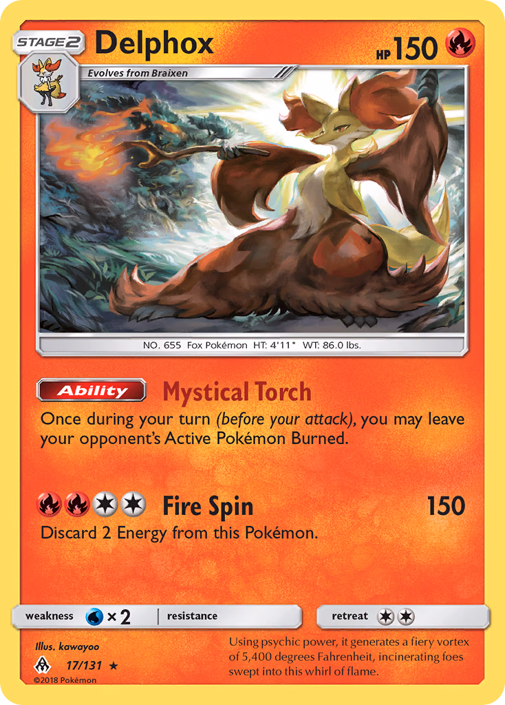 Delphox Pokemon card (17/131, Forbidden Light)