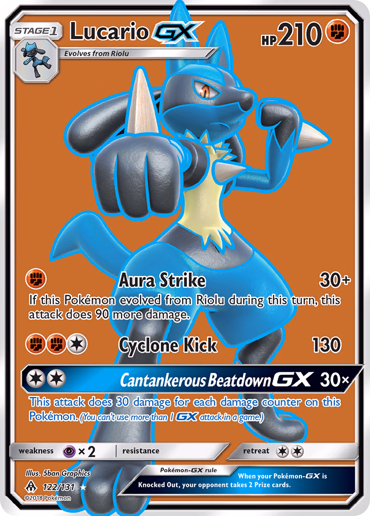 Lucario-GX Pokemon card (122/131, Forbidden Light)