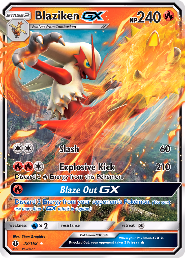 Blaziken-GX Pokemon card (28/168, Celestial Storm)
