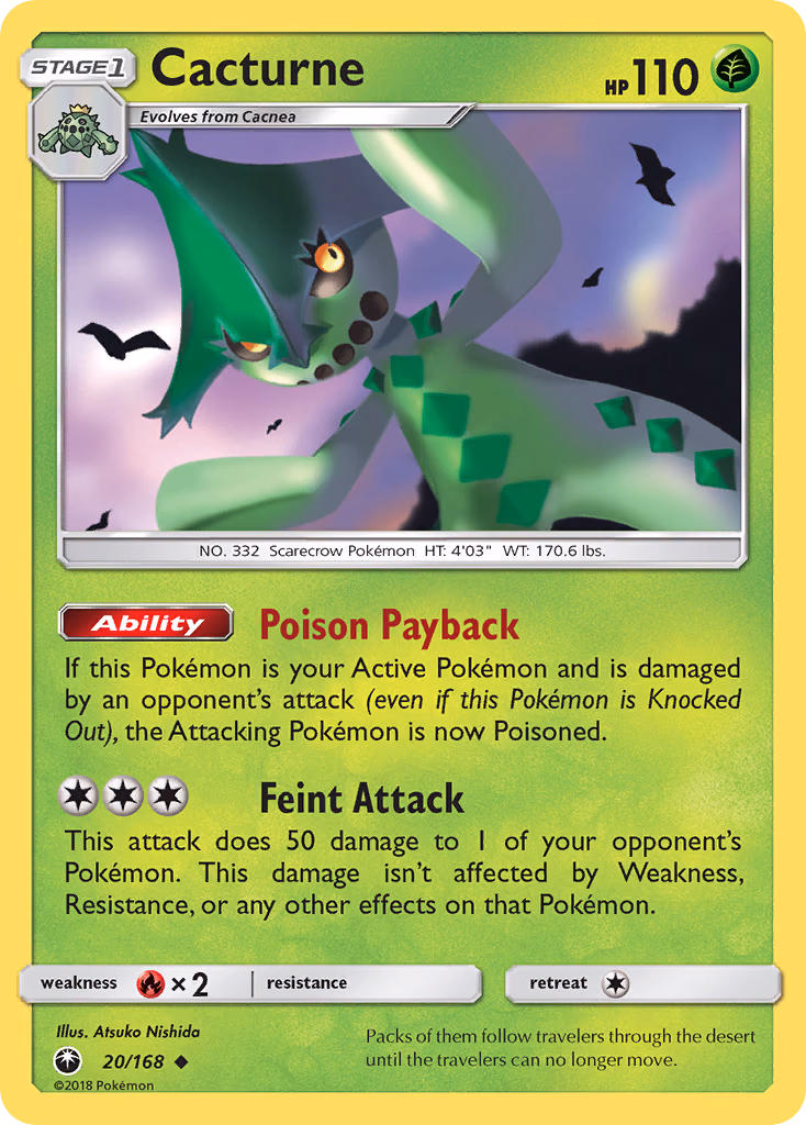 Cacturne Pokemon card (20/168, Celestial Storm)