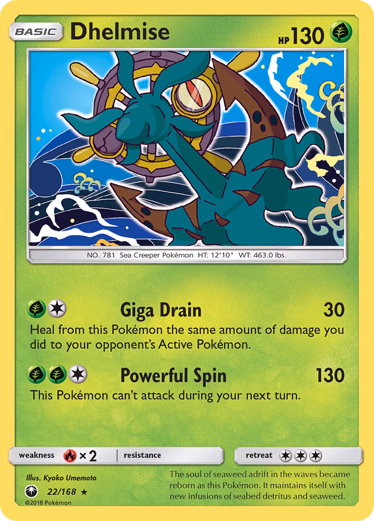 Dhelmise Pokemon card (22/168, Celestial Storm)
