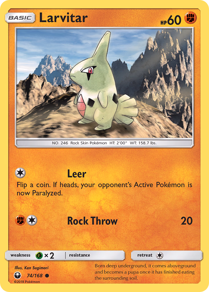 Larvitar Pokemon card (74/168, Celestial Storm)