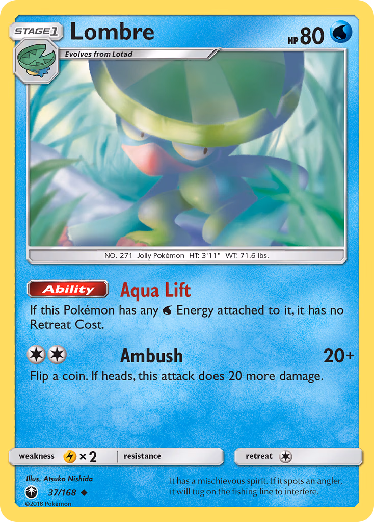 Lombre Pokemon card (37/168, Celestial Storm)