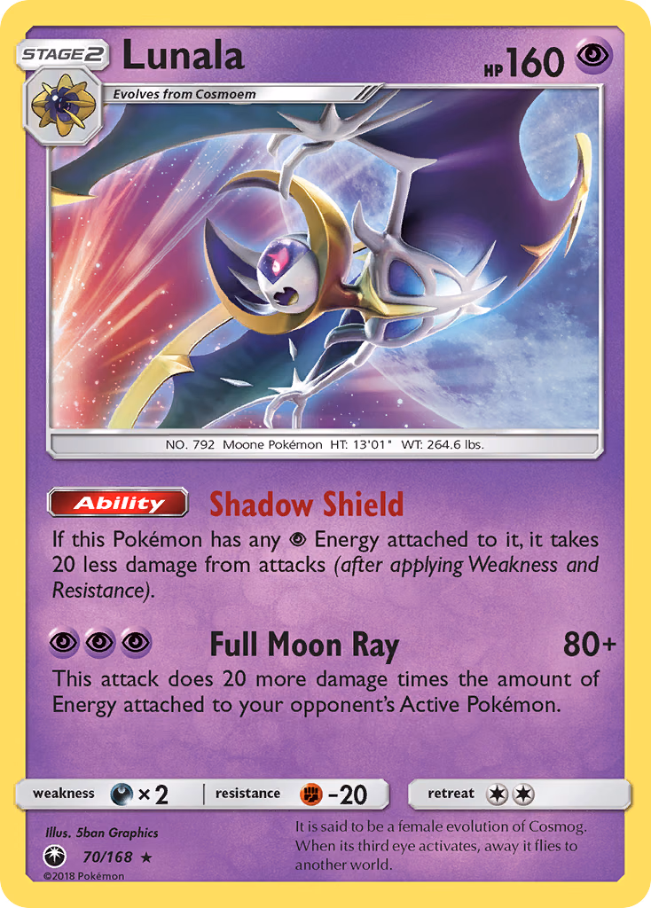 Lunala Pokemon card (70/168, Celestial Storm)