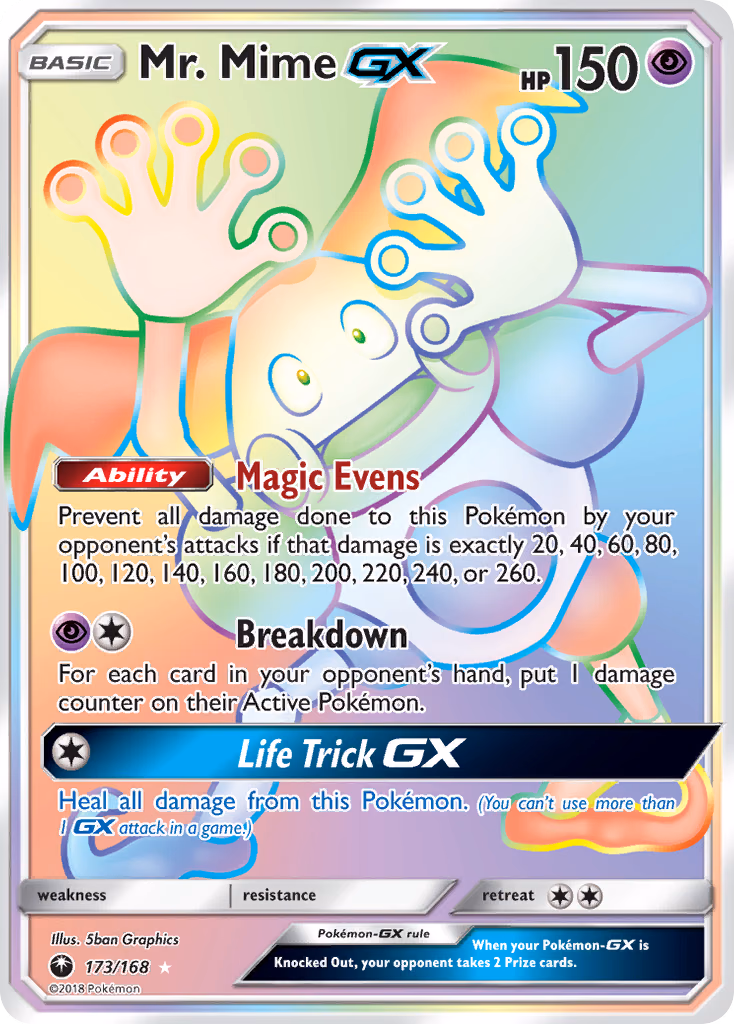 Mr. Mime-GX Pokemon card (173/168, Celestial Storm)
