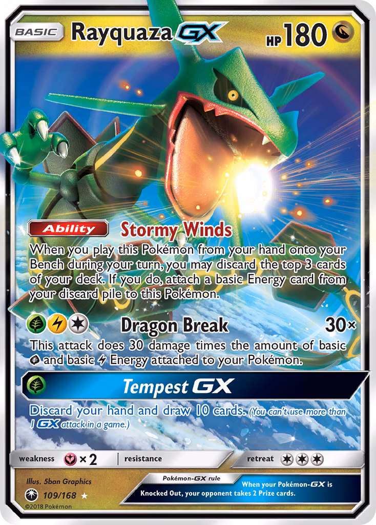 Rayquaza-GX Pokemon card (109/168, Celestial Storm)